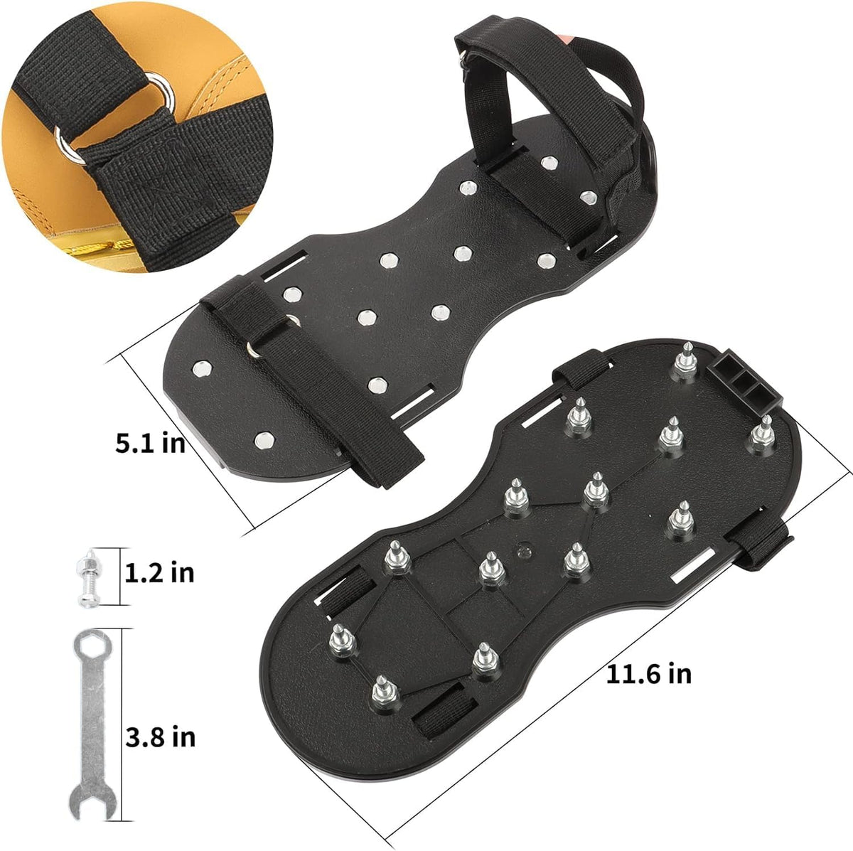 Epoxy Floor Spiked Shoes Fully Assembled Gunite Spiked Shoes with 3/4" Short Spikes for Garage Floor Epoxy, Overlays, Cover Installation,1 Pair (Black)