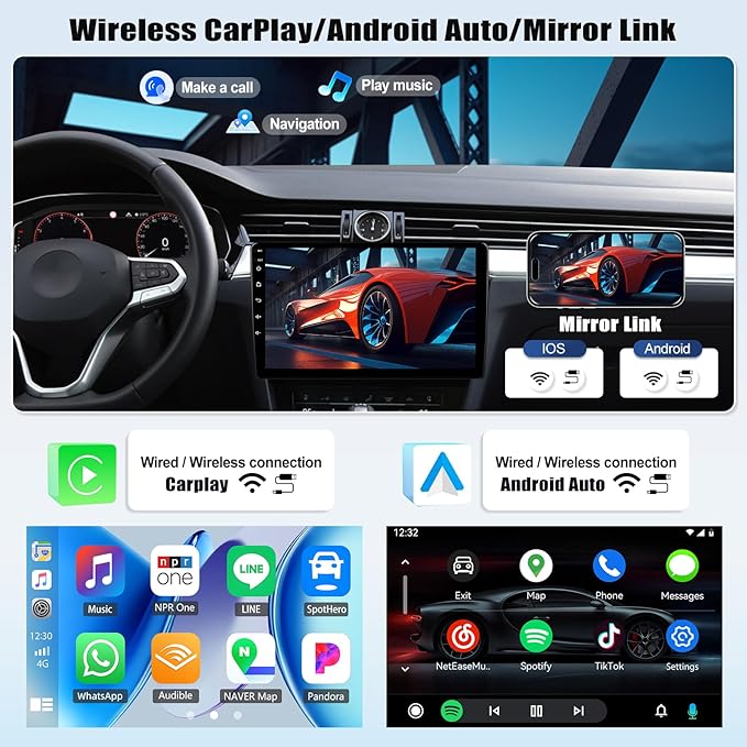 [8Core 6+128GB] Android 15 Car Stereo for Honda Civic 2006-2011 with Wireless CarPlay&Android Auto,10.1 Inch 1280 * 720P IPS Touch Screen,Bluetooth,GPS,WiFi,FM/RDS,32 Band DSP,SWC,HD Backup Camera
