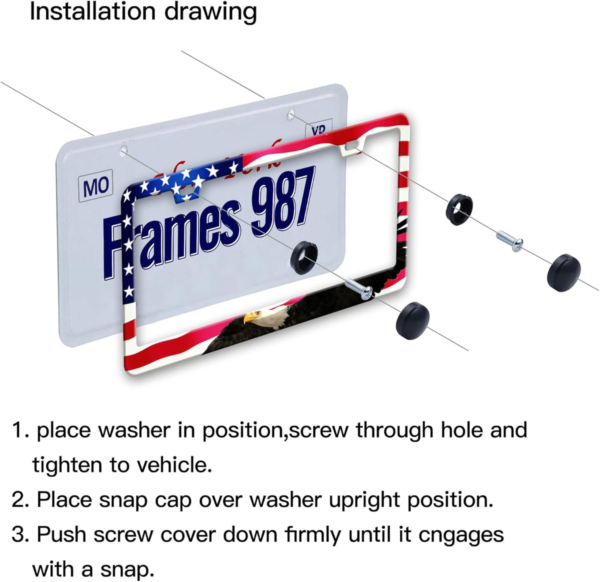 American Flag License Plate Frame American Flag License Plate Holder American Flag Eagle License Plate Frame Covers US Car Tag Frame Stainless Aluminum 2 Pack 2 Holes Decorative 2 Pcs Set for Men