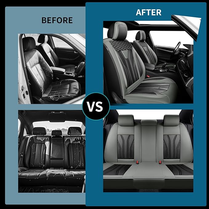 Fit Accord Car Seat Covers Premium Leather for Honda Accord 2012-2025 2026. Waterproof， Breathable, Scratch-Resistant & All-Weather Seat Cushion Protector（Front Seat,Gray&Black