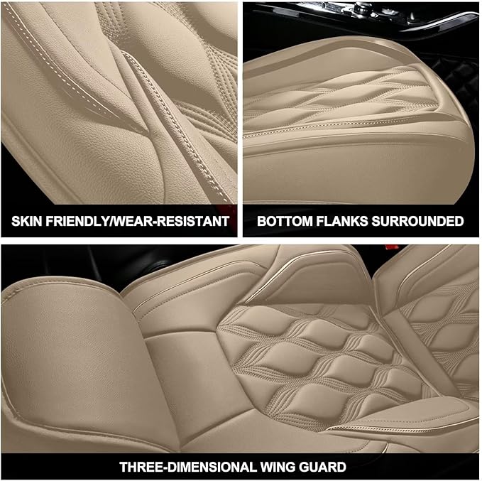 AOMSAZTO Car Seat Covers Full Set Fit for Kia Optima 2002-2020 Waterproof Faux Leather Car Seat Cushions Automotive 5 Seat Covers Set（Beige）