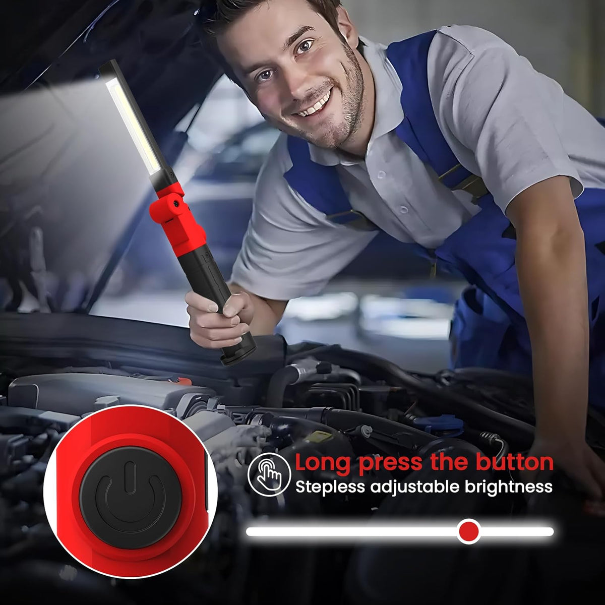 Rechargeable Work Light 2200mAh Magnetic LED Work Light Flashlight Mechanic Light Tool Gifts for Men Him, Foldable Lamp with Hook for Car Repair Emergency BBQ Grill (4 Pack)