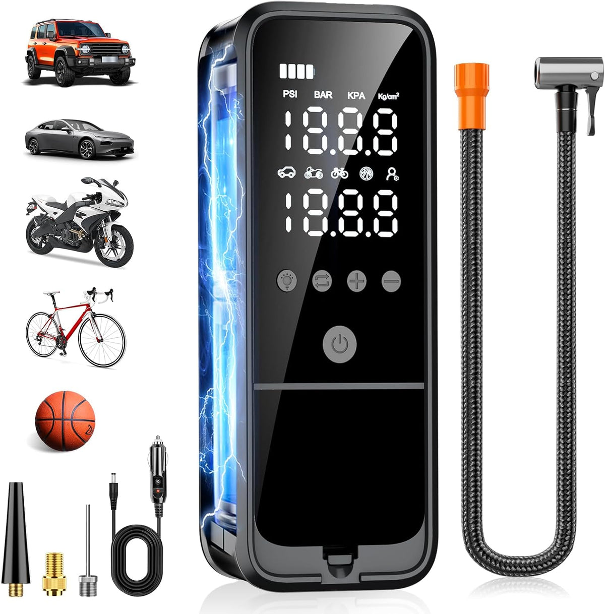 Tire Inflator Portable Air Compressor, 160 PSI Air Pump for Car Tires with Digital Pressure Gauge, Bike Tire Pump with LED Light Portable Tire Inflator for Car (Dark Gray)