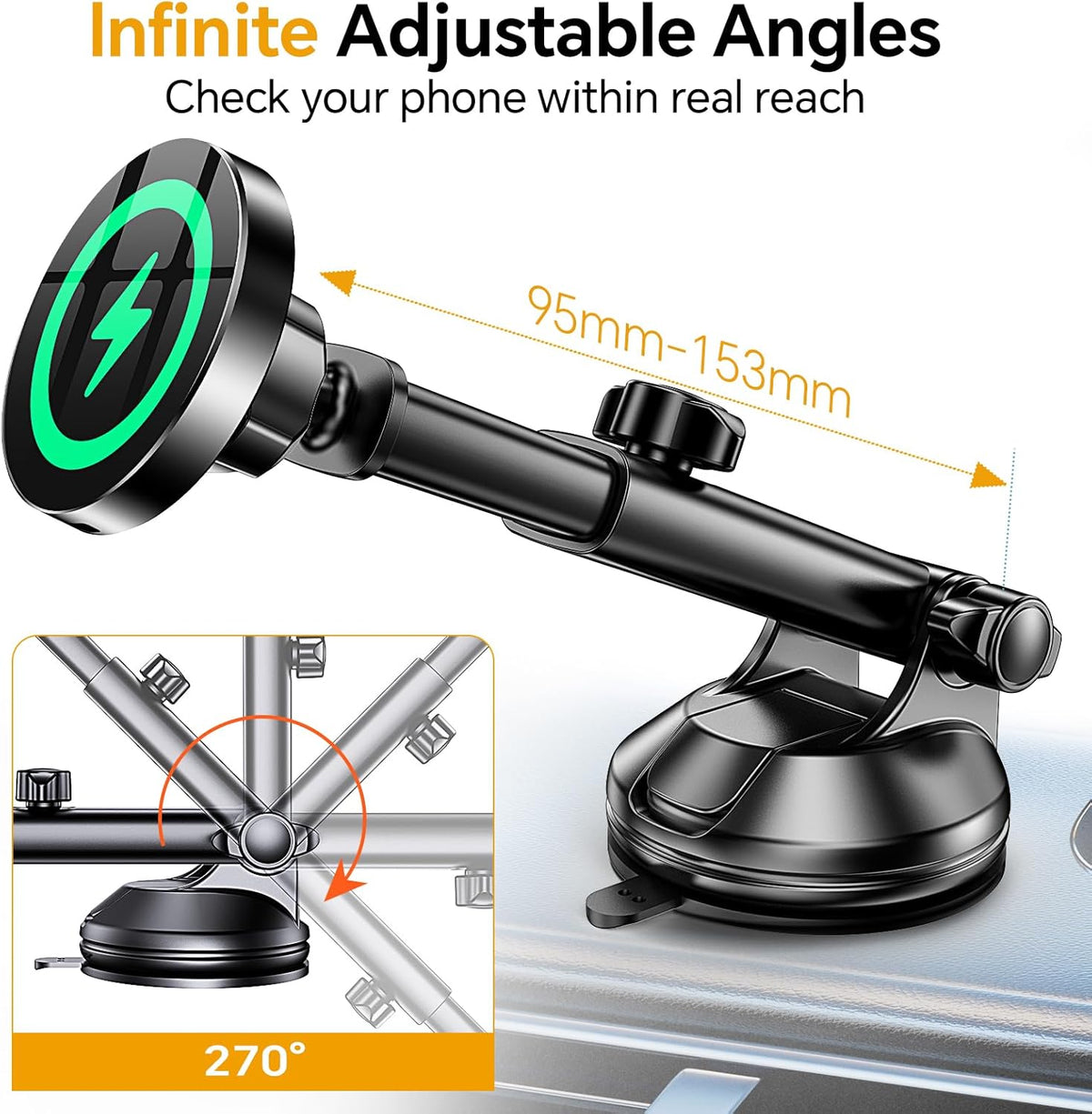 Coolpow for MagSafe Car Mount Charger【Ultra Magnet】Magnetic Phone Holders for Your Car Charger【Windshield+Vent+Dash】Magnetic Wireless Car Phone Holder Charger Car Mount for iPhone 16 Pro Max 15 14 13