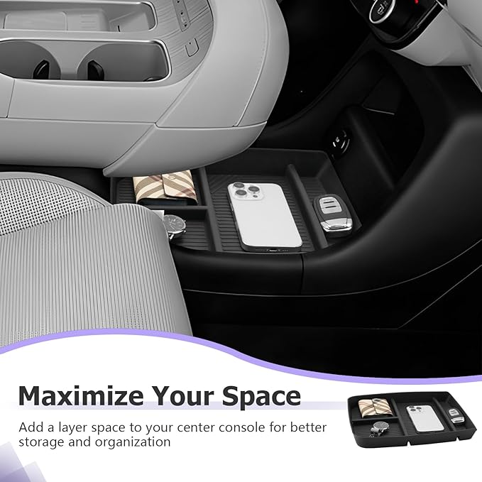 LUWU Low Center Console Organizer Compatible with 2026 Hyundai Palisade Calligraphy Accessories Armrest Console Organizer Armrest 2026 Palisade Lower Storage Tray w/o Cup Holder(ONLY for 7-Seat)