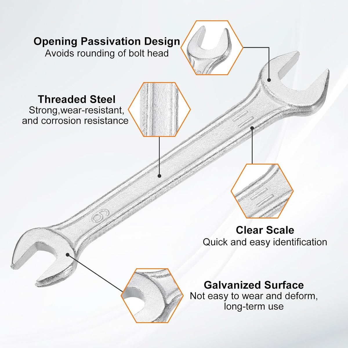HARFINGTON Double Open End Wrench 9mm x 11mm Metric 15 Degree Offset Angle Small Flat Head Wrench Galvanizing Open Ended Spanner for Automotive Repair Furniture Assembly