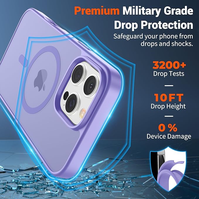 SUPFINE Magnetic for iPhone 16 Pro Max Case (Compatible with MagSafe) (Military Grade Drop Protection) Slim Translucent Matte Shockproof with Anti-Fingerprint Phone Case,Purple