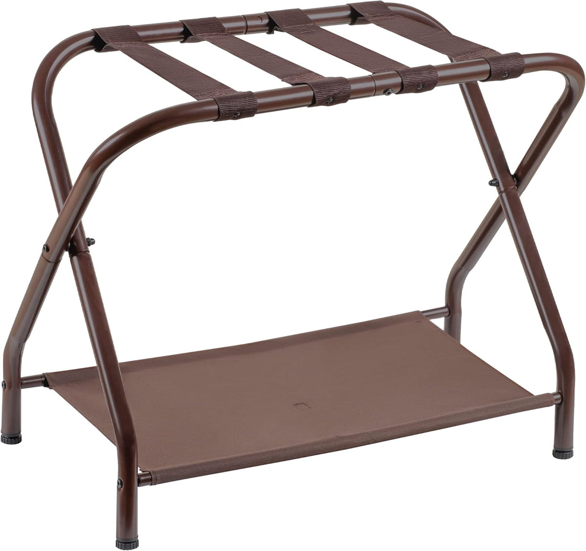 Heybly Luggage Rack, Steel Folding Suitcase Stand with Storage Shelf for Bedroom, Hotel, Foldable Steel Frame, Guest Room Bedroom Hotel, 22.8" L x 11.8" W x 20.9" H, Brown HLR004Z1
