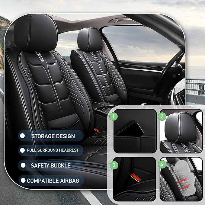 Leather Car Seat Covers Fit for Toyota Corolla Hatchback 2019-2024, 5 Seater Car Seat Cover, Premium Waterproof, Scratch Resistant Car Interior Accessories (Full Set Black)