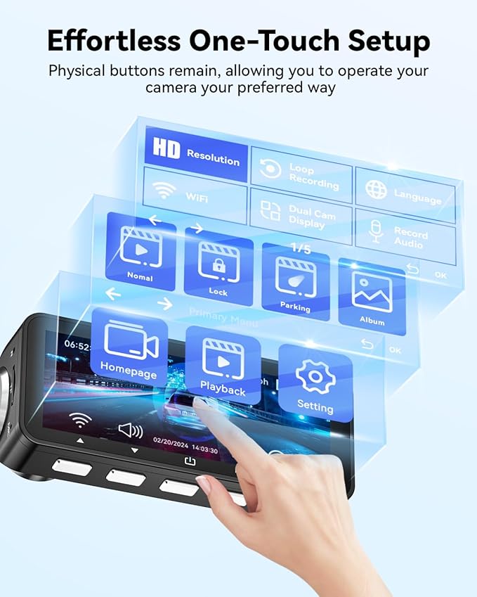 Dash Cam Front Rear, IMX415 Sensor 4K 30fps/2K 60fps+1080p, Touch Screen Dash Camera for Car, Voice Control, Built-in GPS WiFi, HDR Night Vision, 64GB Card, 160° Wide Angle, 24H Parking Monitoring