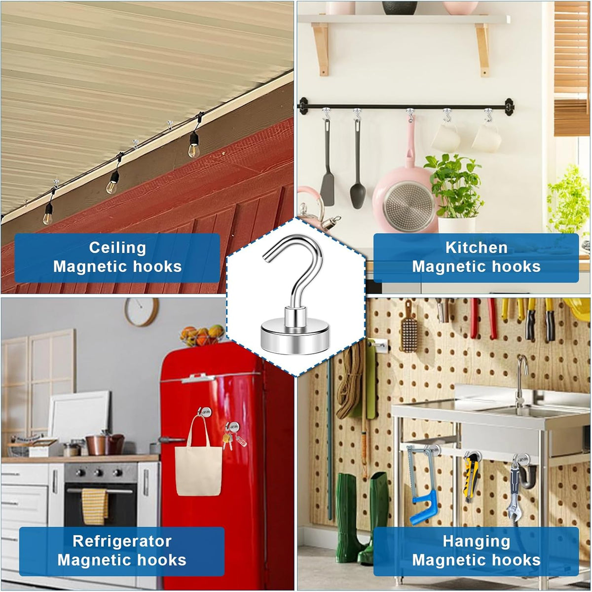 LOVIMAG Strong Magnetic Hooks, 30lbs Magnetic Hooks for Cruise Cabins, Magnet Hooks for Cruise Ship Essentials, Rare Earth Magnets with Hooks for Refrigerator,Hanging,Classroom,Kitchen,Ceiling-25 Pack
