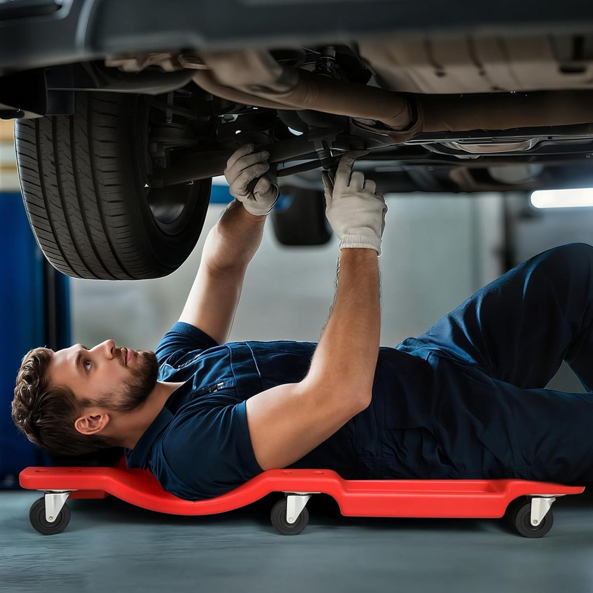 Magshion Automotive Creeper Under Car Roller, 40 Inch Low Profile Creepers with Padded Headrest and Tool Tray, 330 lbs Capacity Portable Floor Creeper for Home Garage Automotive Shop (Red)