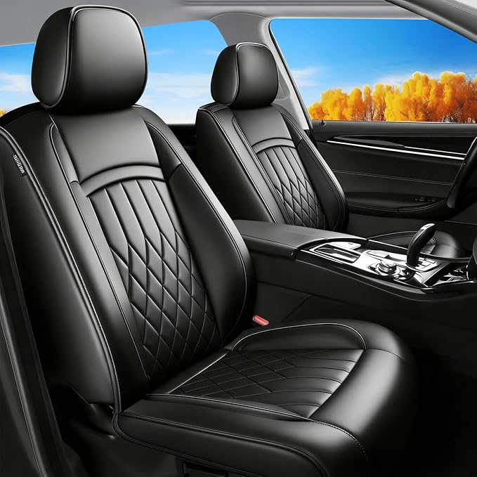 Fit RLX Car Seat Covers for Acura RLX 2013-2020 - Premium Leather, Waterproof, All-Weather, Airbag Compatible, Breathable, Easy Install, Seat Protectors, Only 2 Front seat Covers, Black
