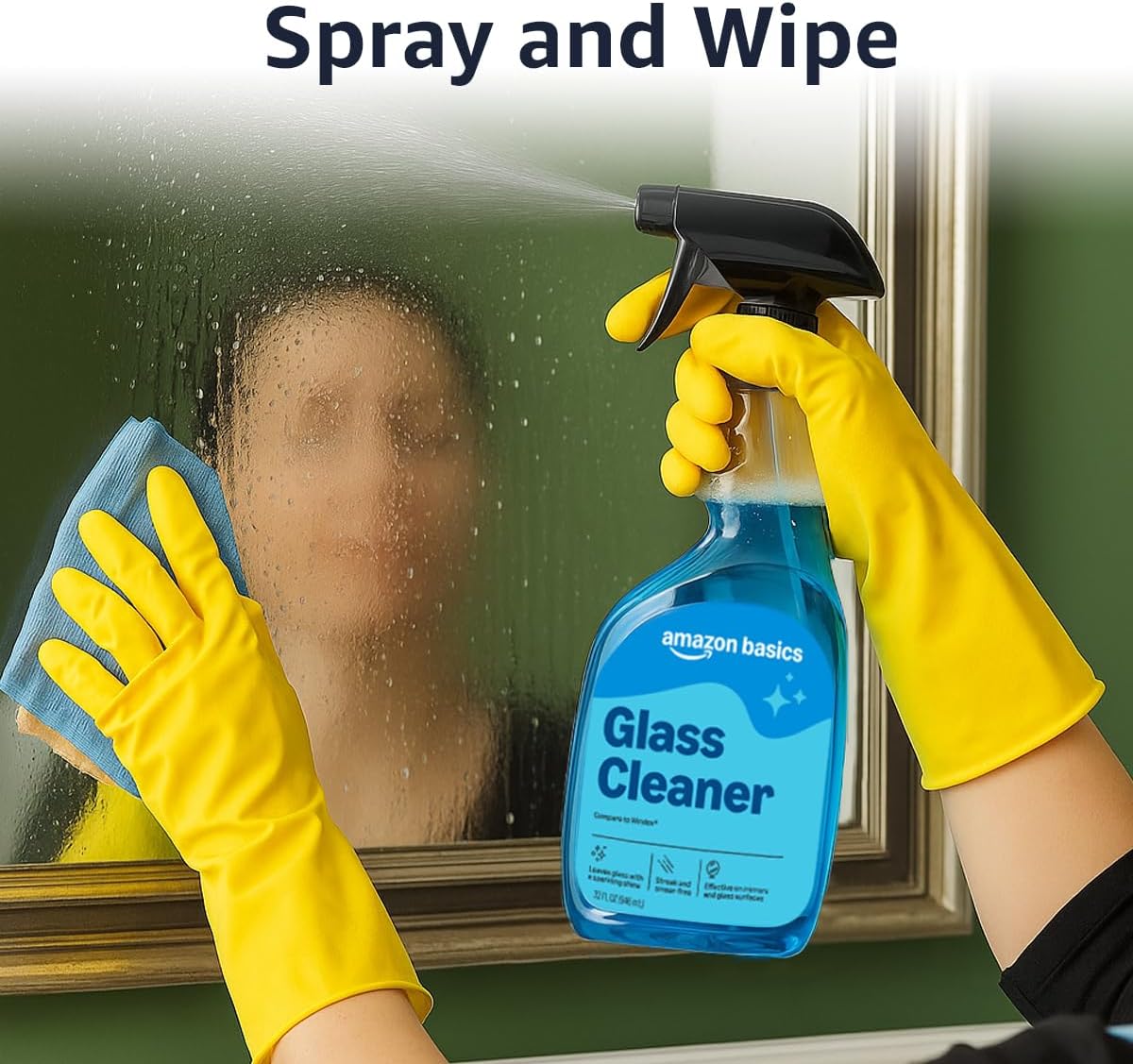 Amazon Basics Glass Cleaner, 32 Fl Oz, Pack of 2 with 1 Sprayer