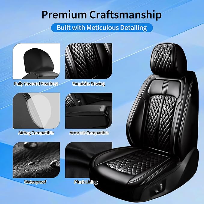 Fit Mazda 3 Car Seat Covers (Front Pair) for Select Mazda 3 2010-2019 - Premium Full Coverage Leather, Airbag Compatible, Waterproof & All Weather Breathable Seat Cushion Protector, Black