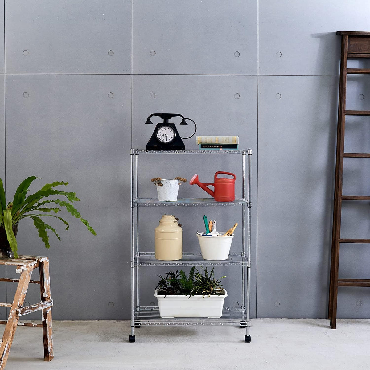 Heavy Duty 4 Tier Wire Shelving Unit Storage Rack, Metal Shelves Utility Organizers, Organization Units for Products, Plant, Pantry, Garage, Laundry Durable Shelf Stand, Chrome, 14"W x 30"L X 48"H