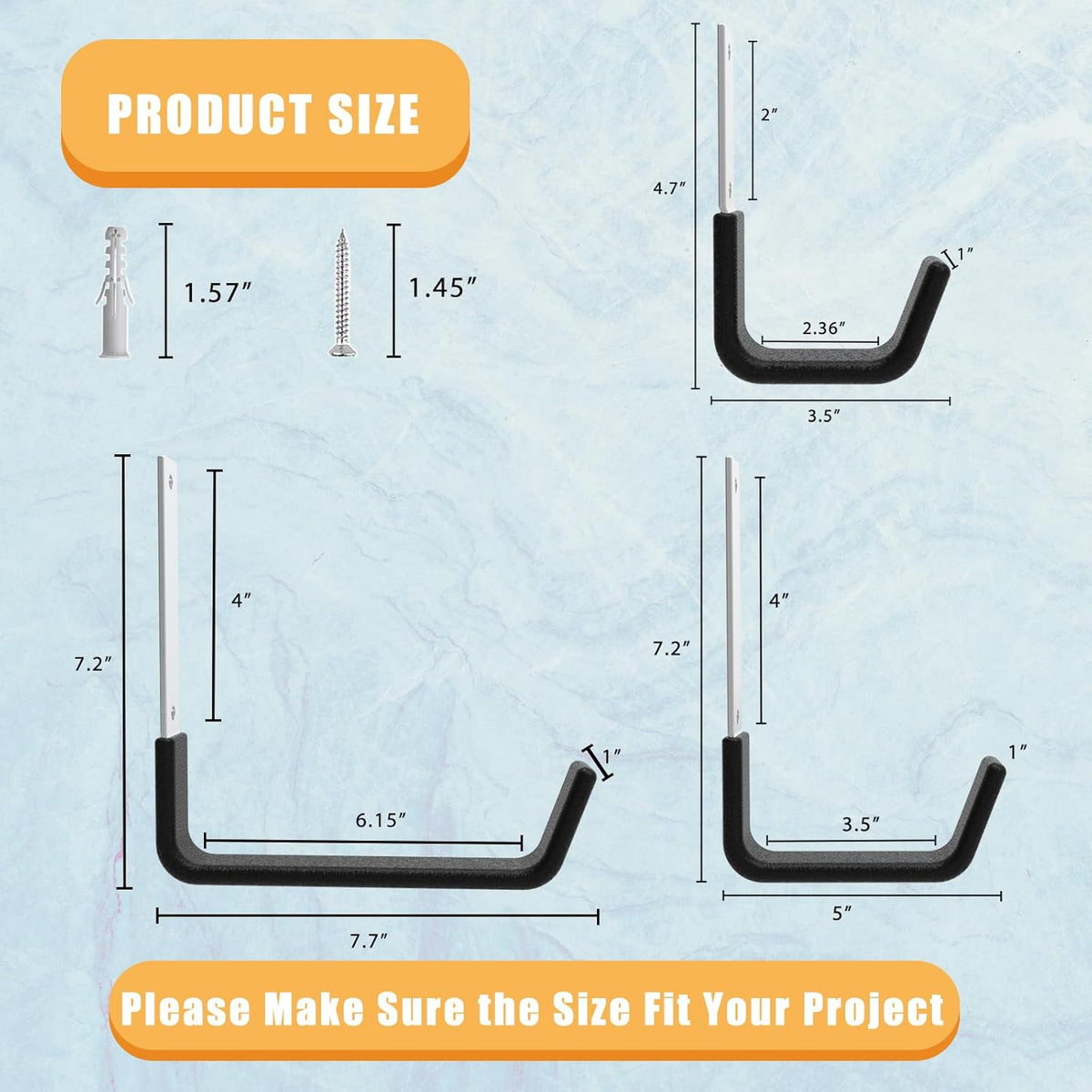 Heavy Duty Utility Hooks for Garage Storage Utility Hooks Wall Mount,Garage Hooks Heavy Duty,Garage Wall Hooks,Hose Holder,Bike Hooks,Ladder Hooks,Leaf Blower Hanger (2S & 2M & 2L)