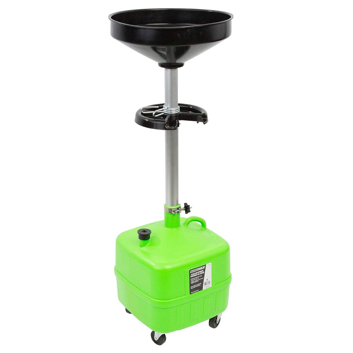 OEMTOOLS 87032 Oil Drain Pan with Funnel, 9 Gallon Oil Catch Pan with Adjustable Height, Portable Oil Drain Container with 17" Funnel
