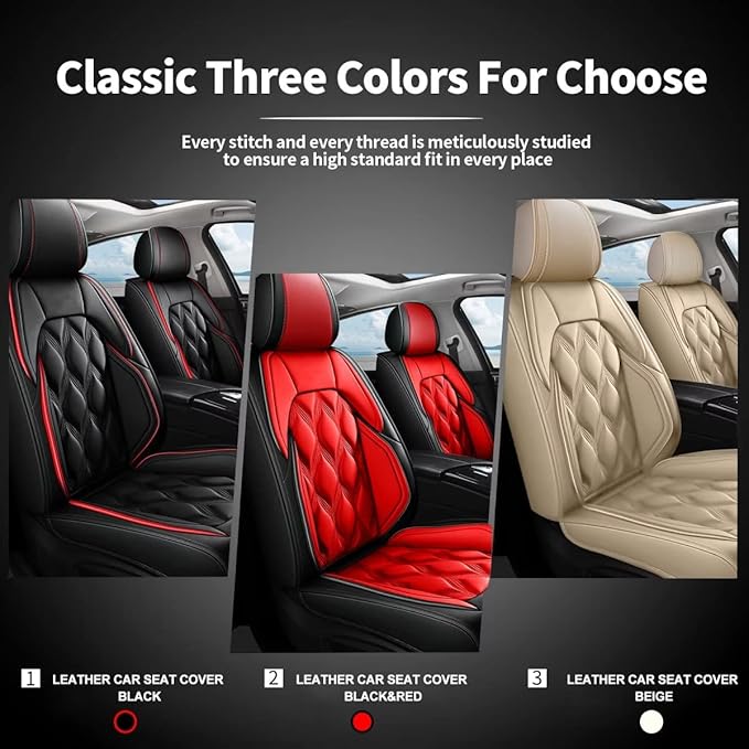 AOMSAZTO Car Seat Cover 2 Front Seat Fit for Ford Escape 2001-2026 Leather Car Seat Cushion Protector Compatible Airbag Waterproof Automotive Seat Covers Black&Red