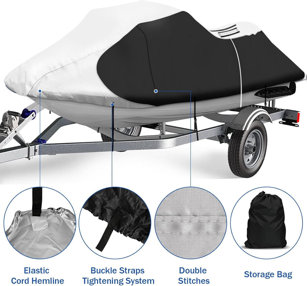 iCOVER Jet Ski Cover- Water Proof Heavy Duty Trailerable Personal Watercraft Covers for Seadoo Kawasaki Yamaha Wave Runner, Fits PWC Models Up to 145in Long