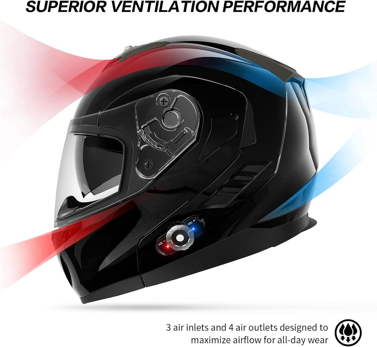 Motorcycle Helmet Bluetooth 5.0 Integrated New EPS FreedConn BM2-S Modular Flip Up Dual Visor Motorbike Helmet DOT FMVSS-218 Approved MP3 FM for Adults Men Women(X-Large, Glossy Black)