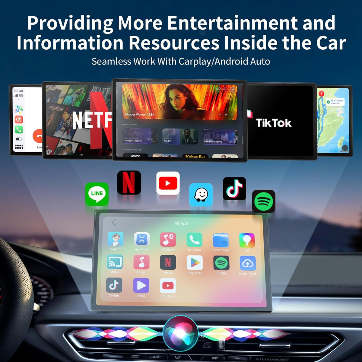 Wireless Carplay & Android Auto Adapter, 2025 Upgrade Carplay Ai Box Support Netflix/YouTube/TikTok/TF Card,Plug&Play, Mirror Link, Easy Setup, for Cars Equipped with OEM Wired CarPlay