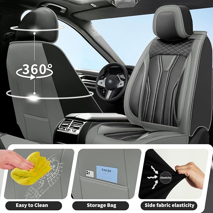 Fit Kicks Car Seat Covers Premium Leather Compatible with Nissan Kicks 2018 2019-2026 (5 Seats Full Set Waterproof Breathable All-Weather Seat Cushion Protector（5 Seats Gray & Black)