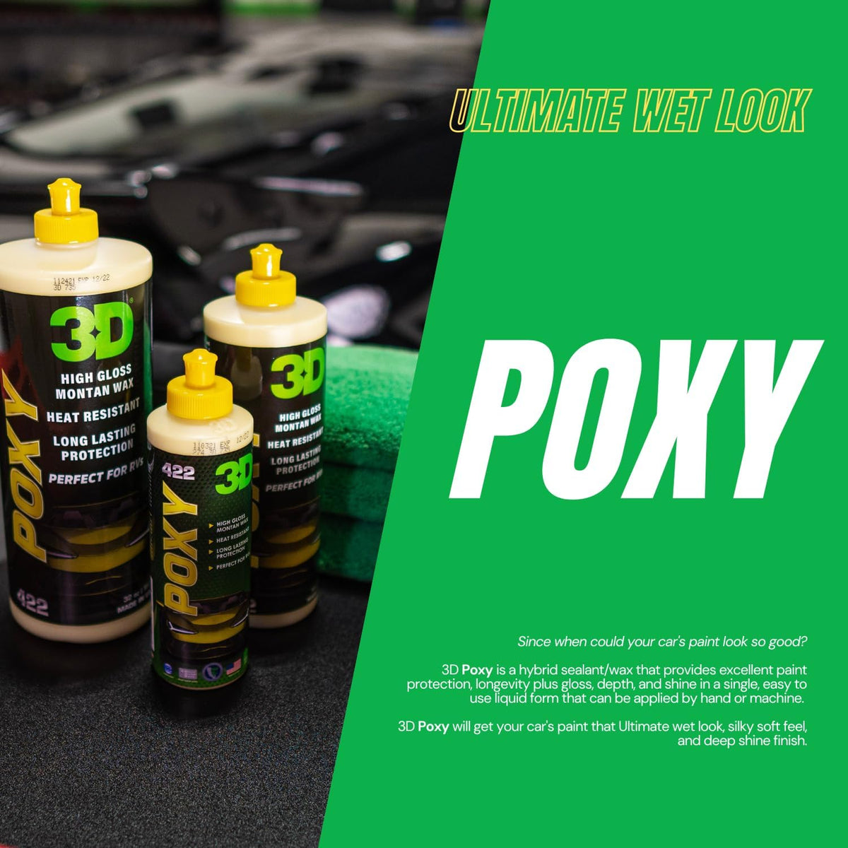 3D POXY Montan Wax Sealant – Long Lasting Hybrid Car Wax for High Gloss Finish & Paint Protection | Non-Staining Formula | Easy to Apply | Made in USA |8 oz