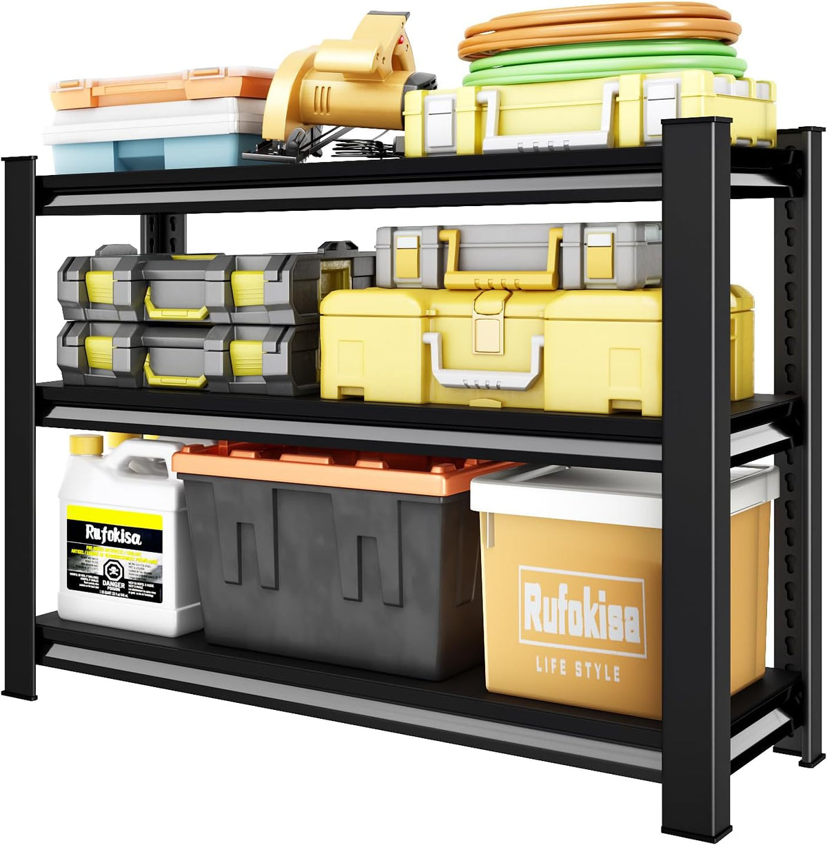 40" W Garage Shelving Heavy Duty，1500LBS Loads Adjustable Garage Storage Shelves,3-Tier Metal Storage Racks and Shelving Units, Utility Rack Shelves,40”W x 18”D x 36”H,Black