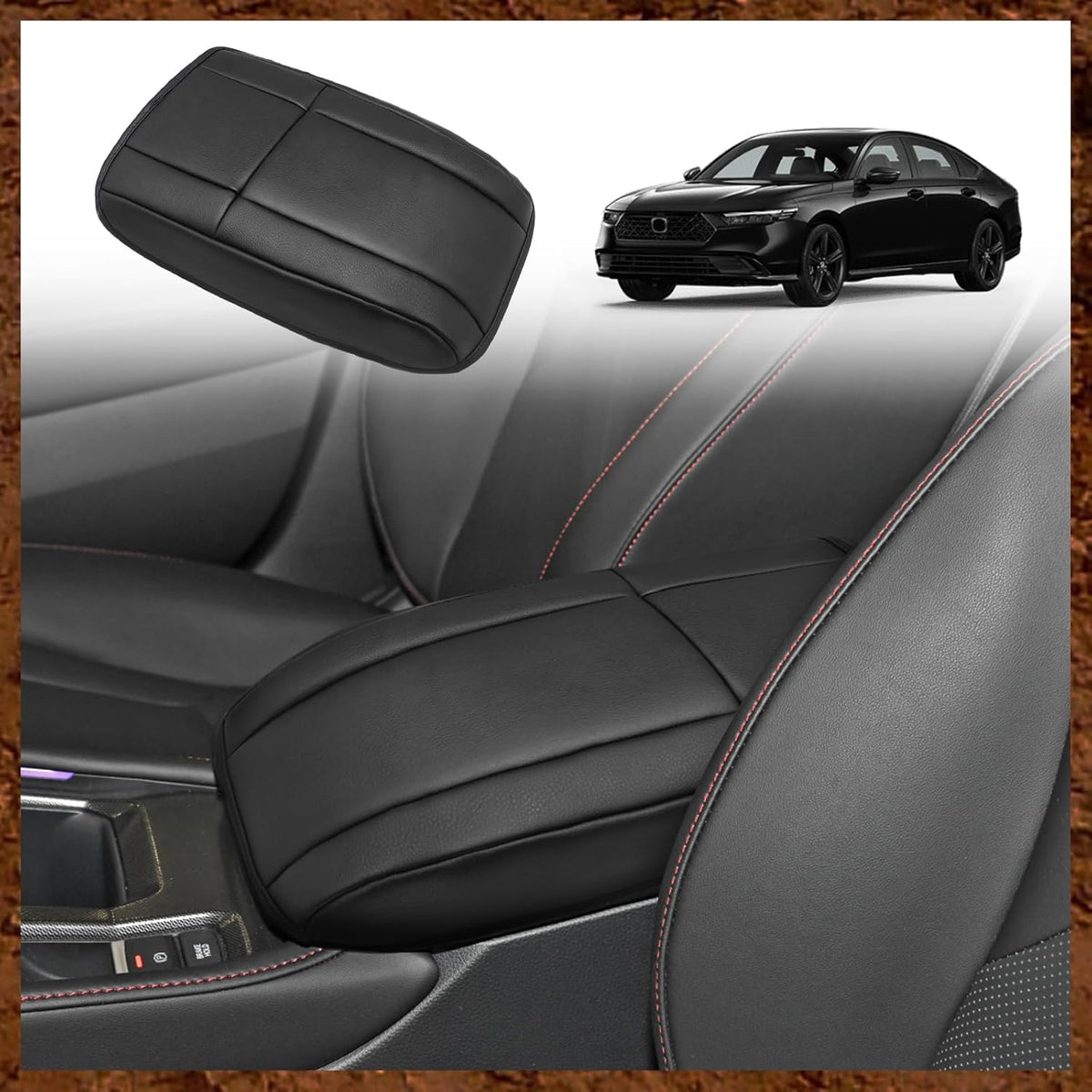 Muslogy for Accord 2025 2024 2023 Center Console Cover Armrest Pad Vegan Leather Extra Soft Armrest Lid Protector Compatible with Honda Accord LX EX Sport Hybrid EX-L Sport-L Touring (V1 Black)