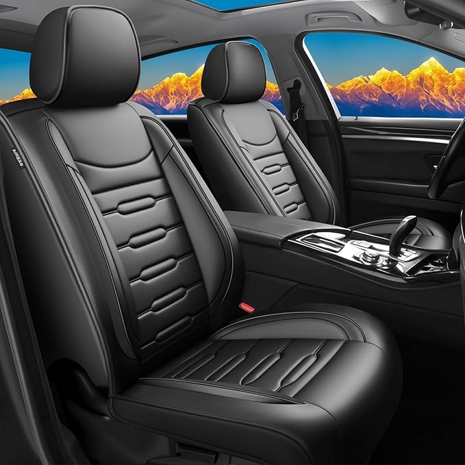 Fit Accord Car Seat Covers for Honda Accord 2003-2024 2025 2026 - Upgraded Premium Waterproof & Breathable Leather, Airbag Compatible, All-Weather Seat Cushion Protector (Full Set, Black)