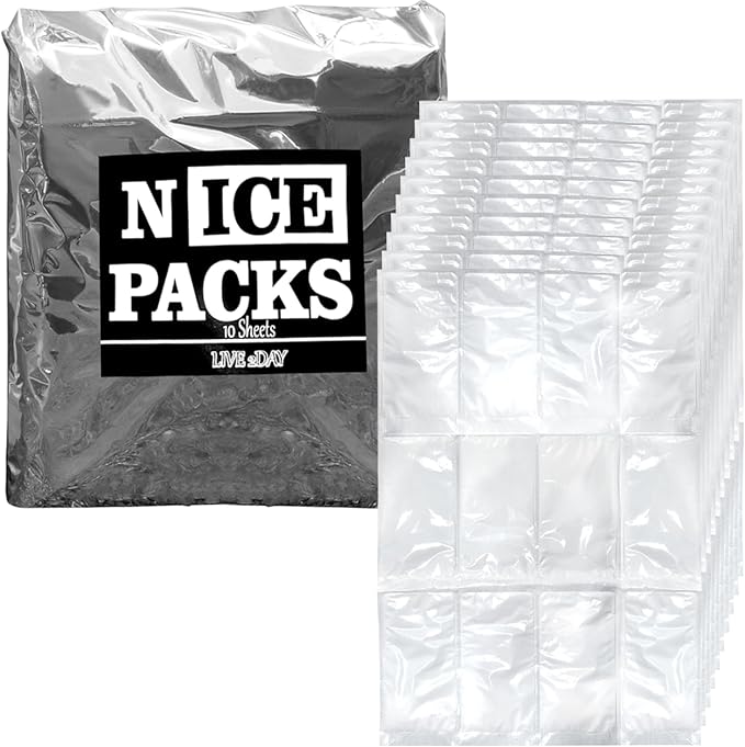 Nice Packs Reusable Dry Ice Packs for Coolers, Lunch Boxes, Frozen Food Shipping - Flexible and Long Lasting (10 Large Sheets)