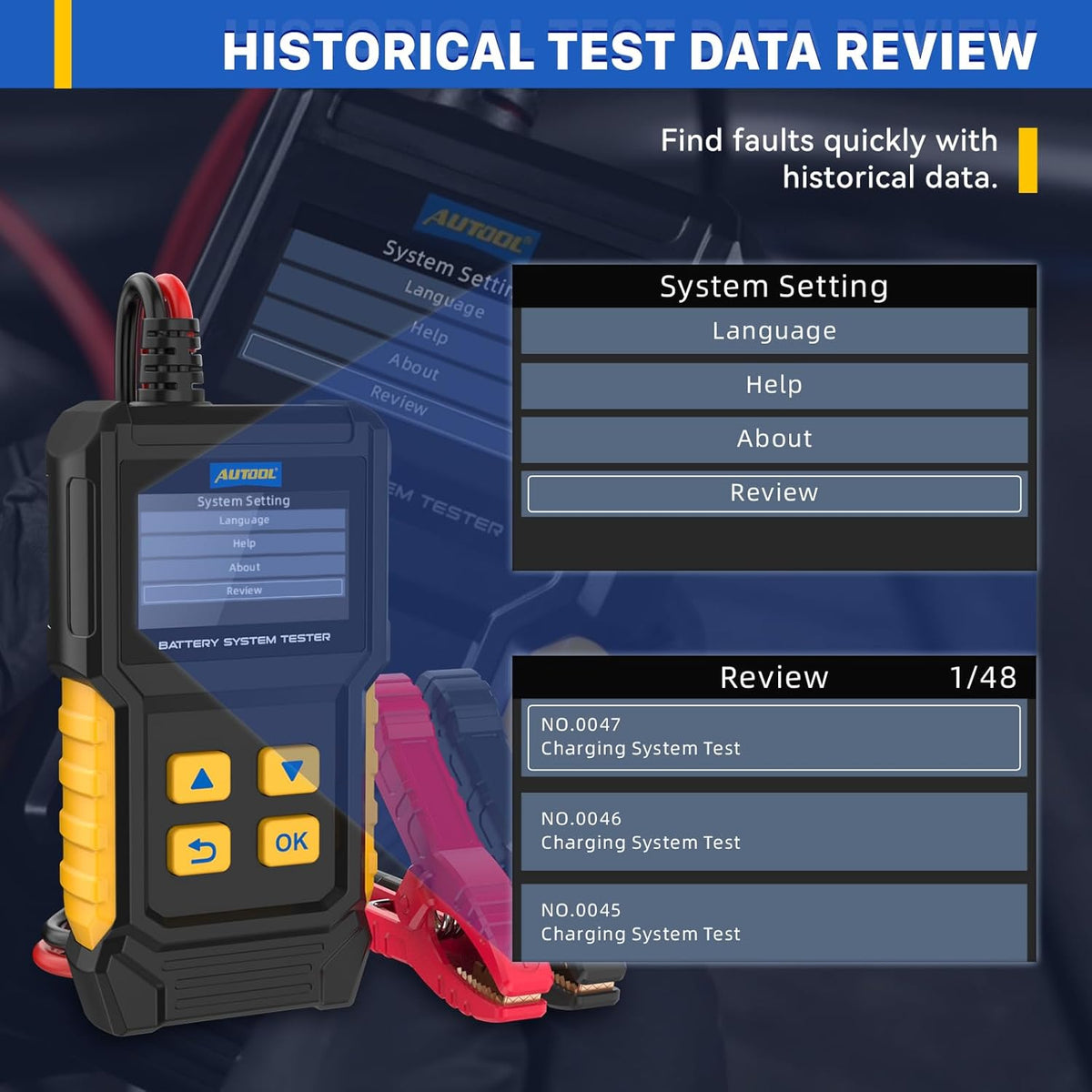 AUTOOL Car Battery Tester 12V 24V Battery Load Tester 30-2000 CCA Automotive Battery Tester, Cranking Charging System Analyzer, Color Screen Data Review Reverse Polarity Protection