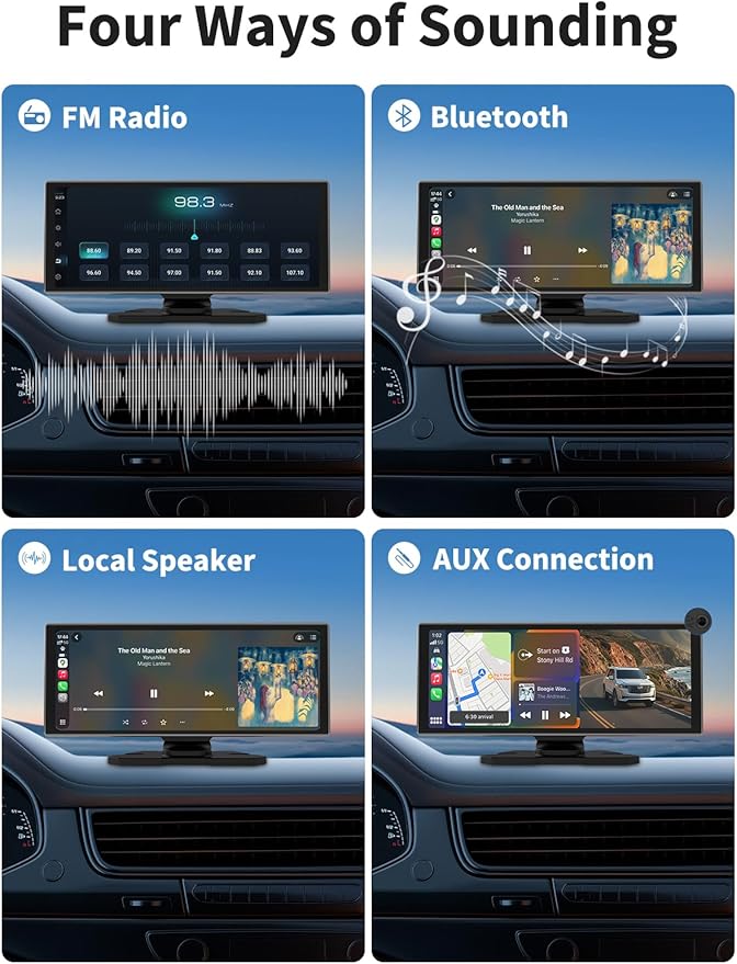 Largest Portable 11.26'' Wireless CarPlay/Android Auto Screen with 2.5D 1920x720 HD Display, Built-in DVR, 4K Front + 1080P Rear Camera, Car Screen,Easy Install Dash Cam,GPS Navigation,Voice Control