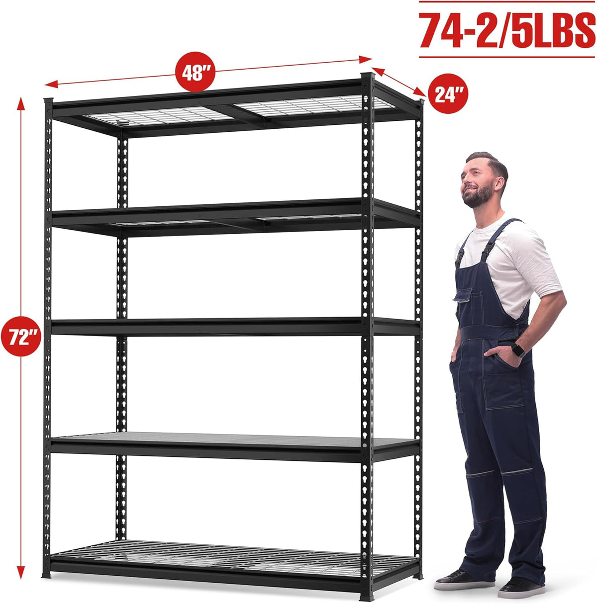 WORKPRO 5-Tier Metal Shelving Unit, 48”W x 24”D x 72”H, Heavy Duty Adjustable Garage Shelving, 4000 lbs Load Capacity (Total), Storage Rack for Garage, Basement, Warehouse, Workshop, 2 Pack