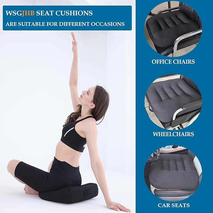 WSGJHB Large Seat Cushion, Extra Thick Booster Seat Cushions for Office Chairs Long Sitting Office Workers, Car Drivers, Relieves Back Pain, Breathable, Anti-Slip, 20x20x6 inchs, Black