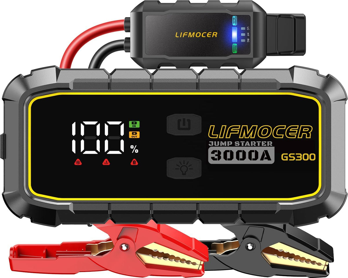 GS300 Jump Starter - 3000A Car Battery Jump Starter for Up to 10.0L Gas and 8.0L Diesel Engines, 12V Portable Jump Box with Storage Case USB Quick Charge, and LCD Display