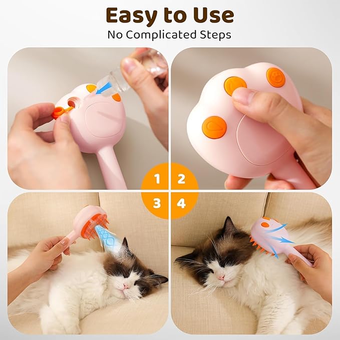Steam Cat Brush, 6-in-1 Dog Brush Spritz Defur Comb with Pet Waterless Shampoo, Steamy Skin Friendly Deshedding Grooming Tool, Suitable for Shedding & Haired Pets, Pet Supplies Accessories, Pink