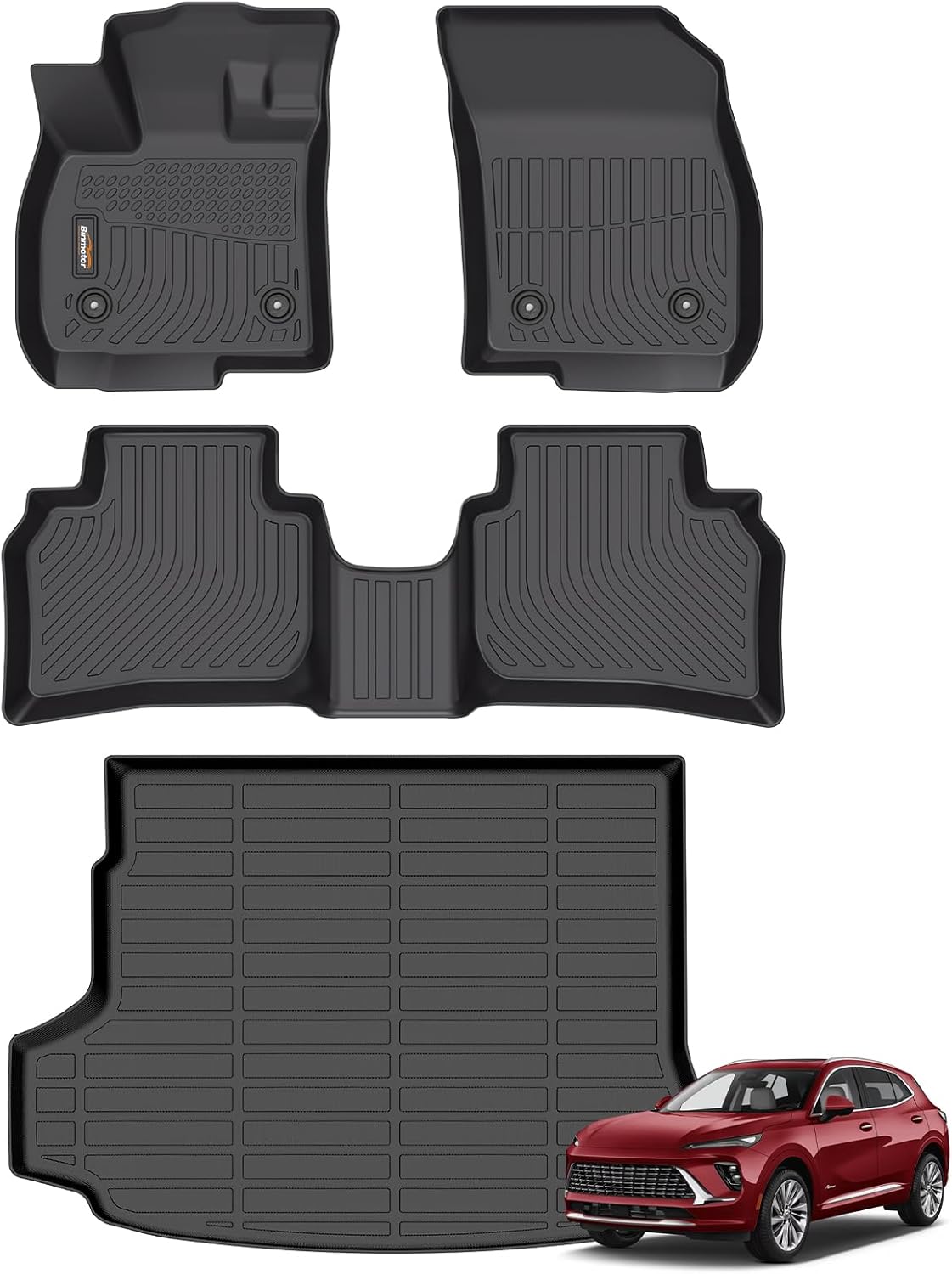 Binmotor-Floor Mats & Cargo Liner Set for Buick Envision 2021-2025, 2 Rows with Cargo Mat TPE Rubber Liners for Buick Envision Accessories Mats Trunk Mat-Black