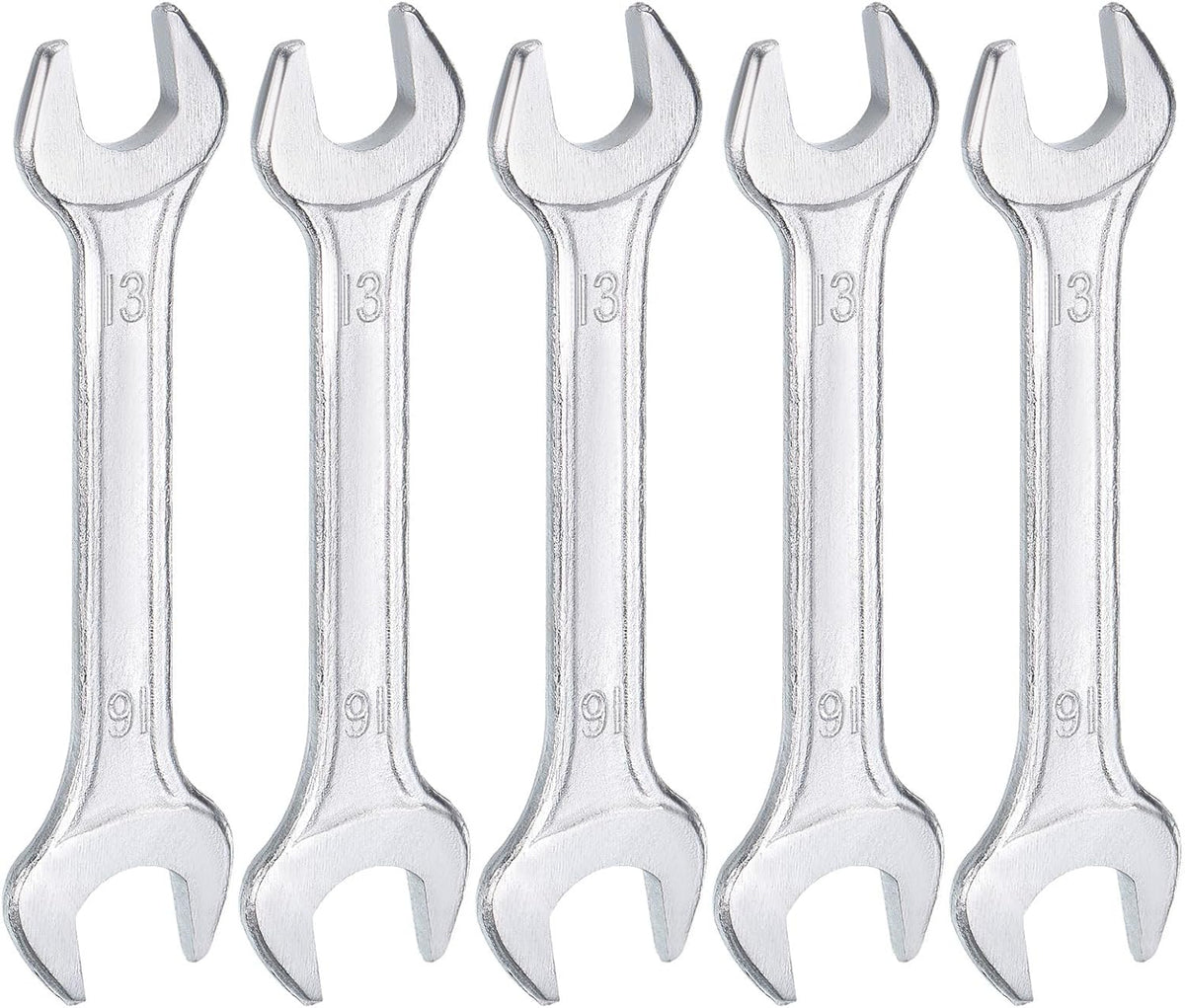 HARFINGTON 5pcs Double Open End Wrench 13mm x 16mm Metric 15 Degree Offset Angle Small Flat Head Wrench Galvanizing Open Ended Spanner for Automotive Repair Furniture Assembly
