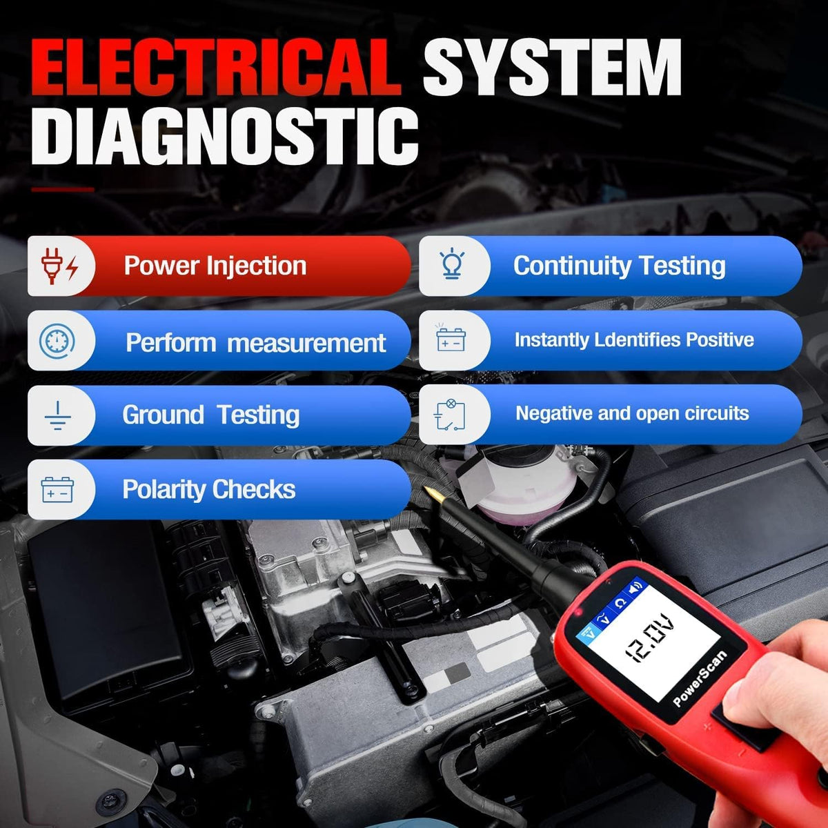 Autel PowerScan PS100 Power Circuit Probe Kit - 12V 24V Car Circuit System Diagnostic Tool, Automotive Circuit Tester with 20ft Extension Cable, Easy to Read AC/DC Current Resistance