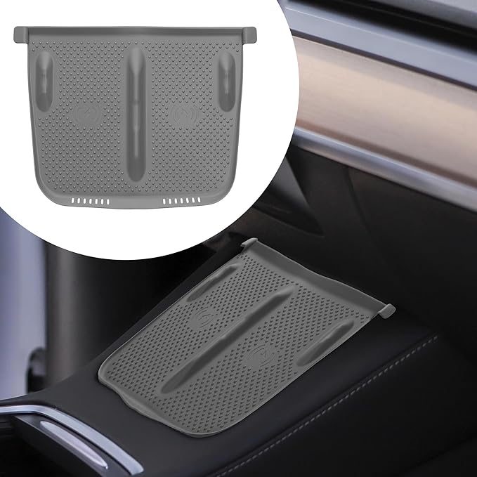 kwmobile Car Central Console Wireless Charging Pad Cover Compatible with Tesla Model Y/Model 3 Cover - Grey
