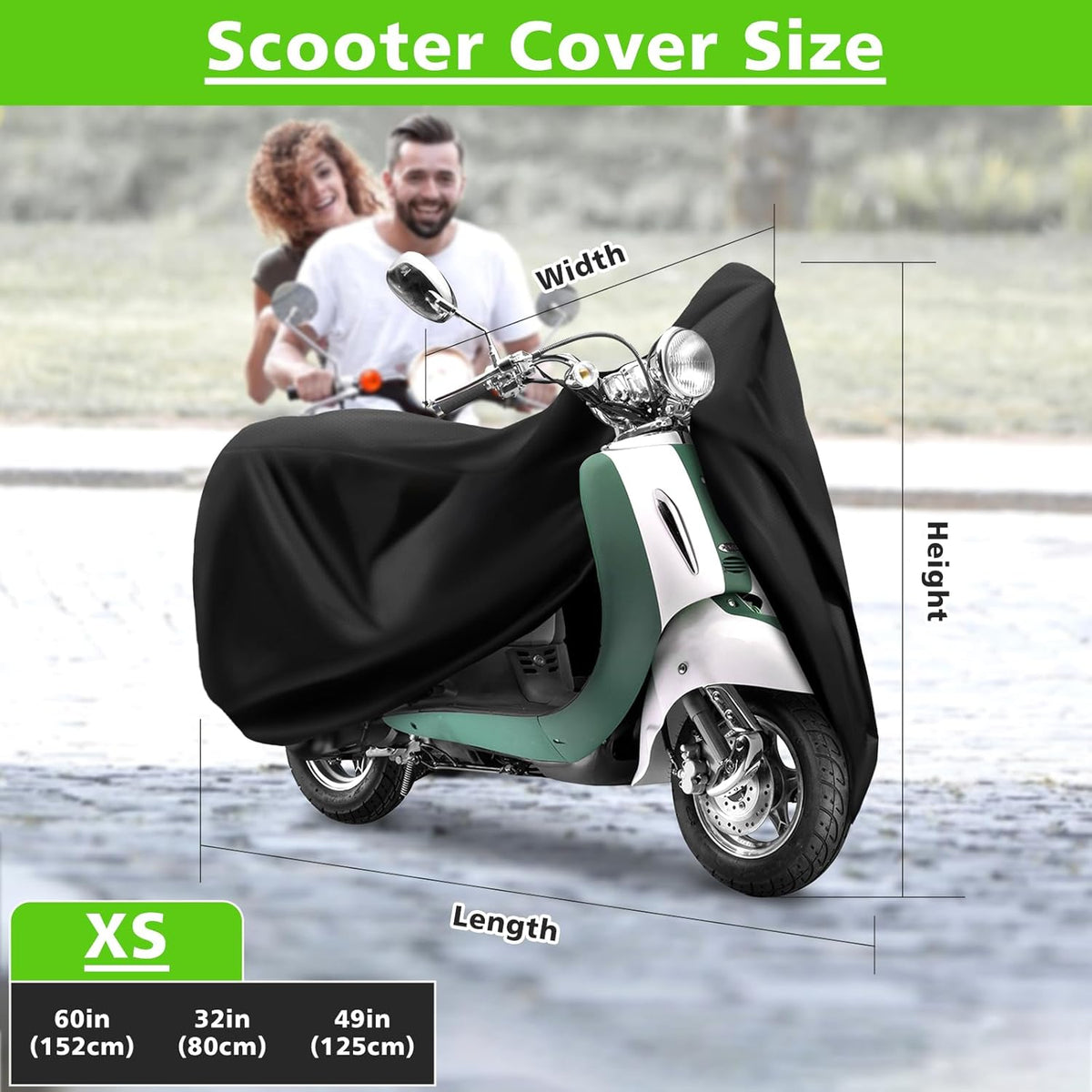 COVERVIN Scooter Waterproof Cover Outdoor, Moped Cover & Vespa Cover All Weather Rain & UV Protection, 60″ Long (XS)