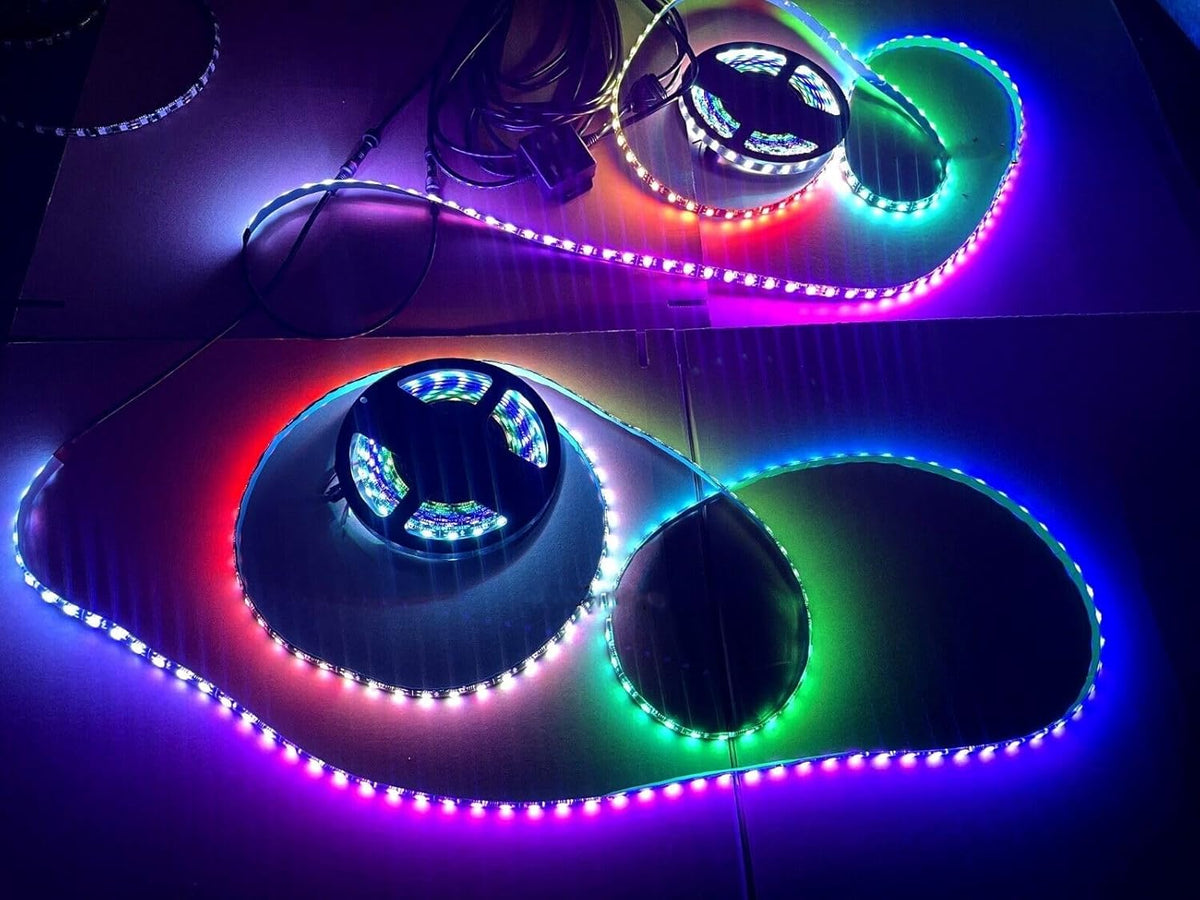 Black Out Full Tinted Smoked LEDs x4PCS 2FT 24" 60CM RGB Dream Color Chasing Addressable LEDs IP65 Light Strips for Car Truck Slingshot Golf Cart Bluetooth + Remote Control