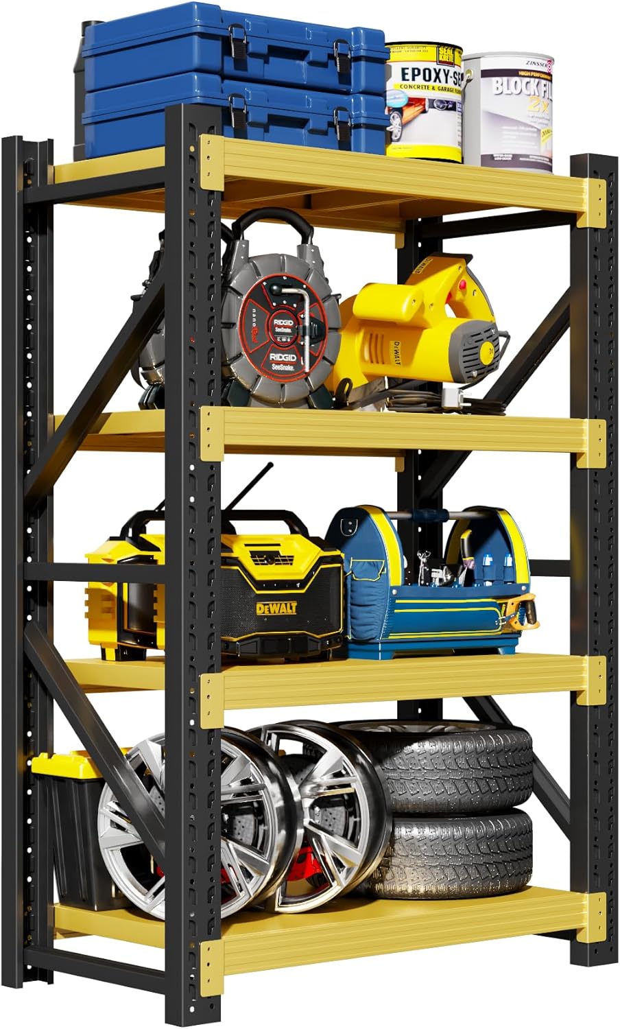 Garage Shelving Unit, 4 Tier Heavy Duty Racks, Easy Assembly, Metal Racks with Adjustable Shelves, 3000 LBS Load Capacity,for Warehouse,Basement (Black&Yellow, 19.7" D x 31.5" W x 78.7" H)