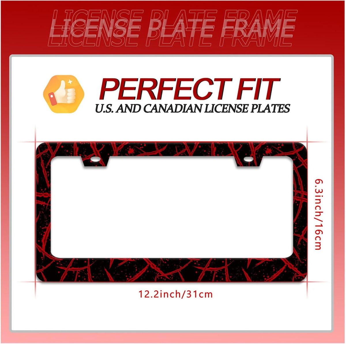 Blood Splattered License Plate Frame Funny Bloody Scar License Plate Frames for Car Decorative Parts Stainless Stee License Plate for Standard Us Canada License Plate Holder 12x6 Inch