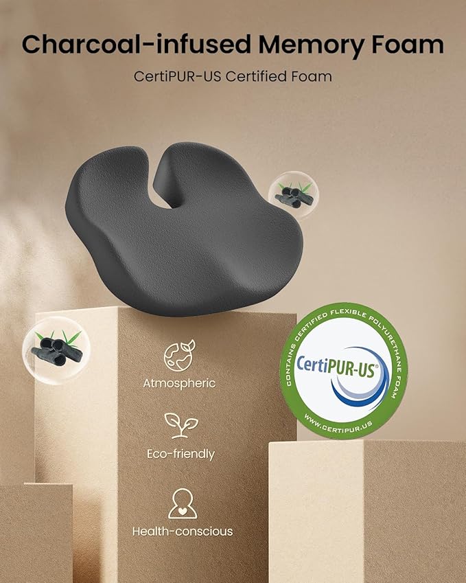ProtoArc Extra Large Seat Cushions for Office Chairs, Ergonomic Memory Foam Seat Cushion for Home, Extra Cover, Car Seat Cushions for Driving, Pressure Relief Pad for Sciatica - Dark Gray