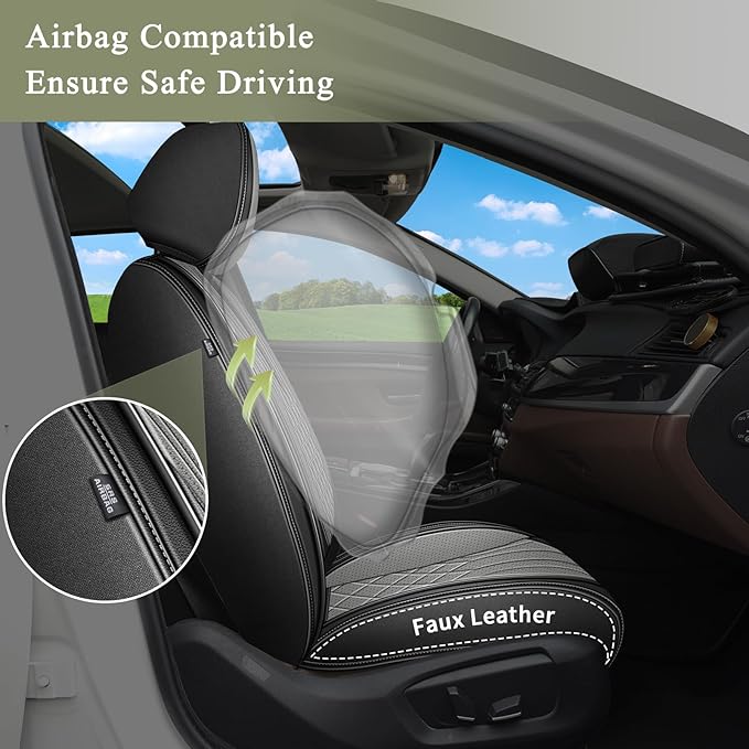 Full Set Car Seat Covers for Mazda 3 2007-2019 Mazda3: Breathable Perforated Leather Seat Cover (Black&Grey)