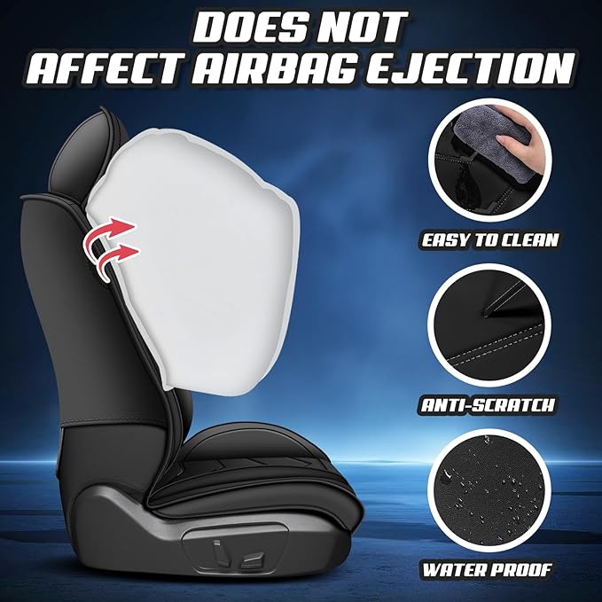 Car Seat Covers for Cadillac CTS 2003-2019, Premium Nappa Leather Car Seat Cover, Stylish Sport Seat Covers， Automobile Seat Cover Sets.(Luxury 2 Seats/Pure Black)