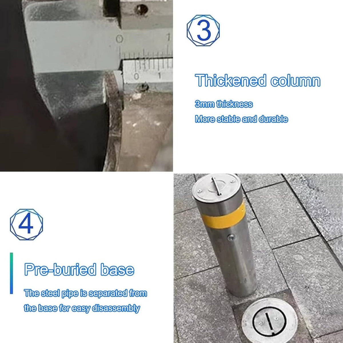 Steel Safety Bollard Post, Driveway Parking Interceptor Bollard, Crash Column Safety Warning Column, Parking Stopper for Garage, for Parking Barrier, Road Safety(Silver (2PCS))